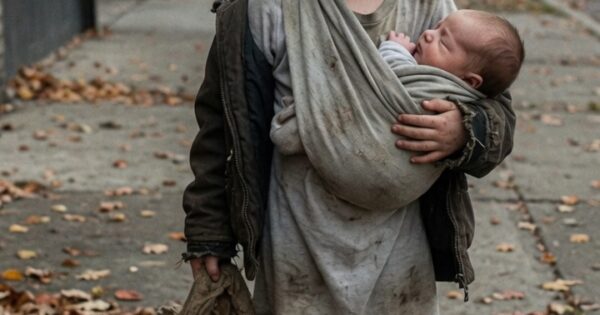 Barefoot Girl Protected Her Baby Brother on Frozen Streets