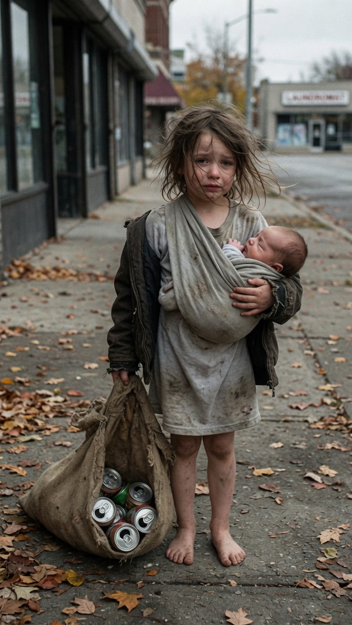 Barefoot Girl Protected Her Baby Brother on Frozen Streets