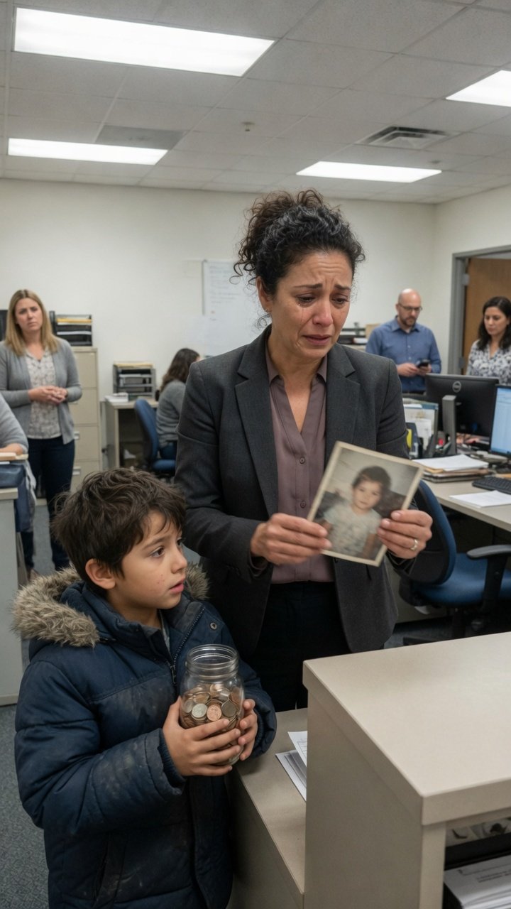 A Little Boy Walks Into an Office With a Jar of Coins